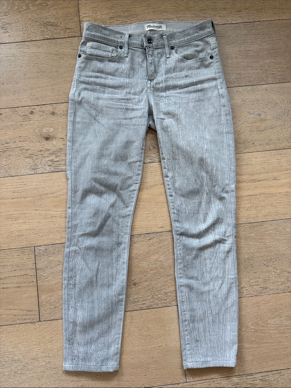 Madewell Grey Crackle-Effect Skinny Jeans
